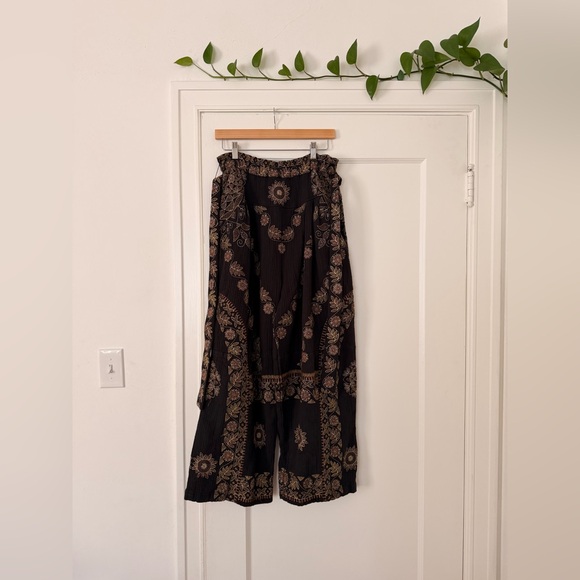Pants - Bohemian Black and Gold Wide-Leg Pants by Free People